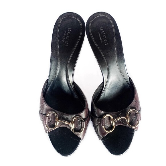 Gucci Shoes - Gucci GG Leather Horsebit Slide Heels 7.5B